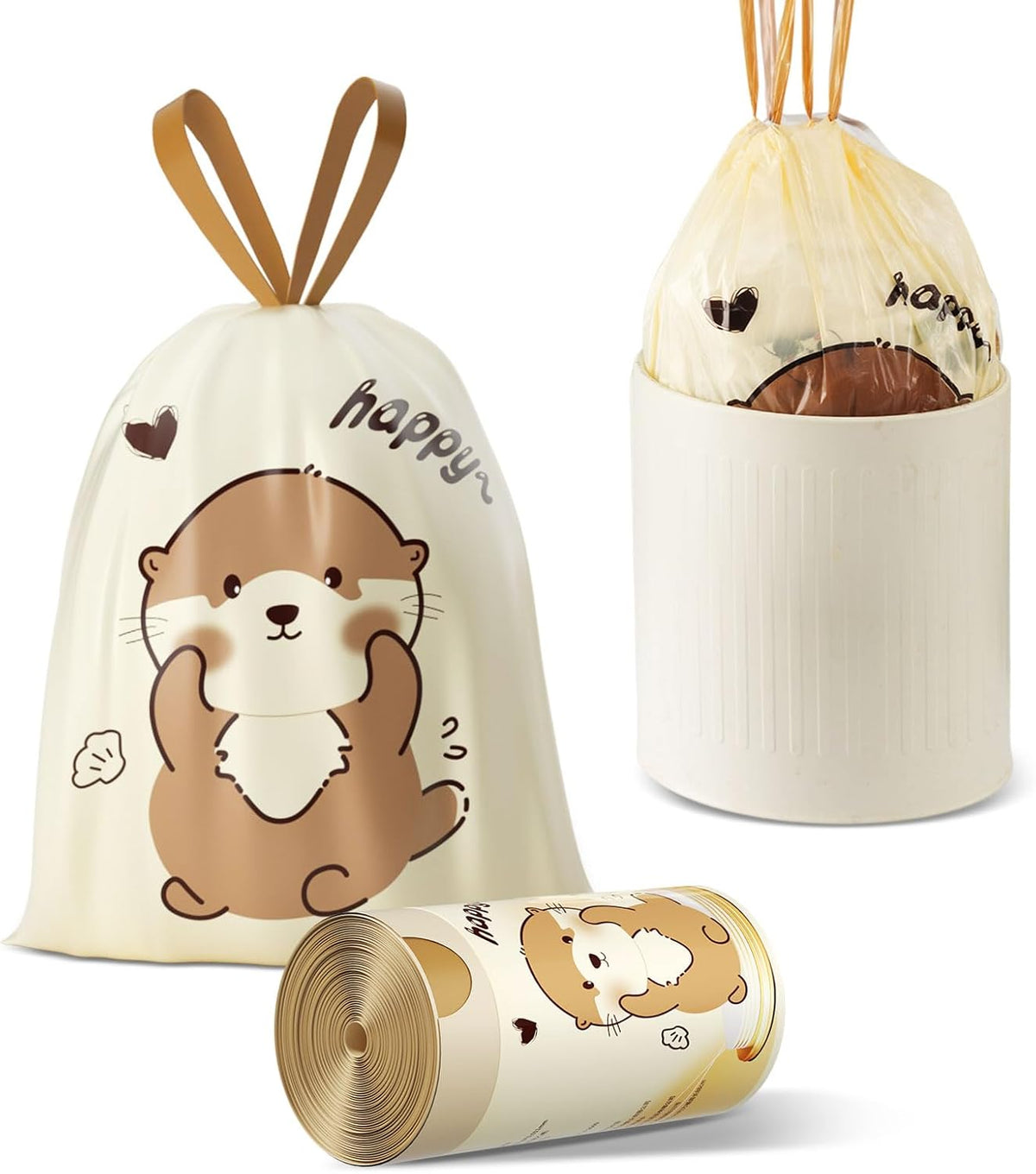 VOK 4 Gallon Trash Bags with Otters Printed, Drawstring Small Garbage Bags, Tear-Resistant &