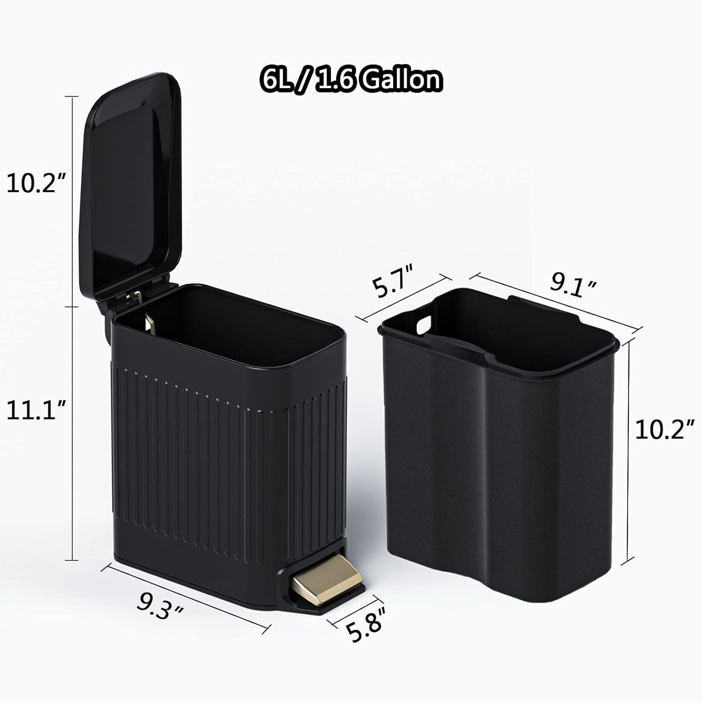 CEROELDA Small Bathroom Trash Can with Lid Soft Close-5L/1.3 Gal Slim Garbage Can-Metal Step