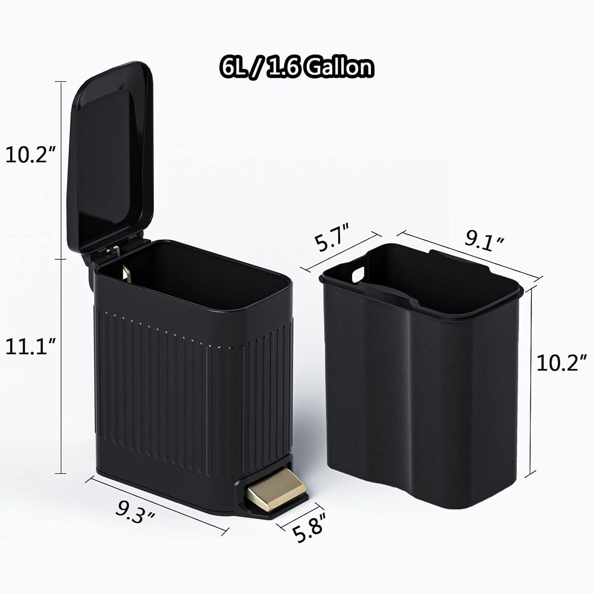 CEROELDA Small Bathroom Trash Can with Lid Soft Close-5L/1.3 Gal Slim Garbage Can-Metal Step
