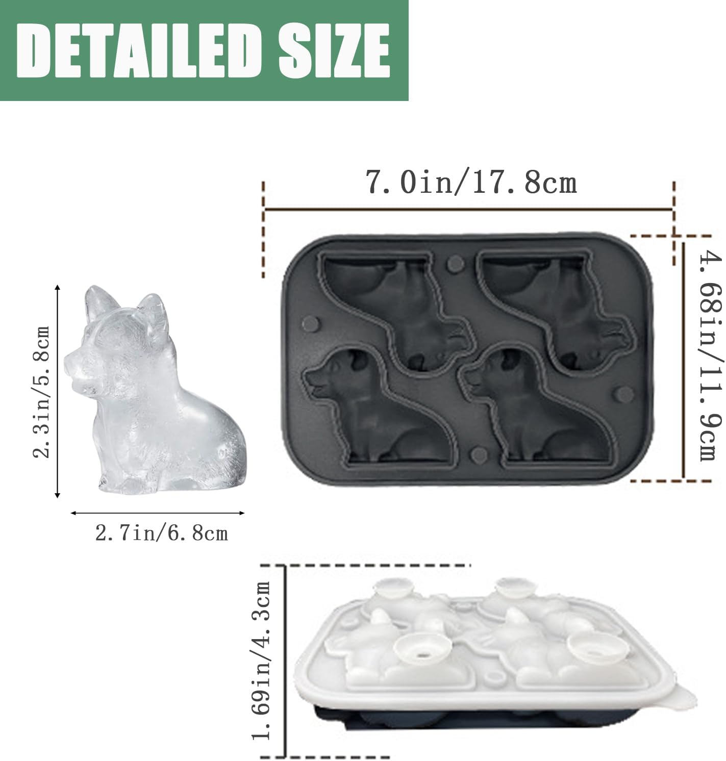 Corgi Dog gifts 3D Ice Cube Mold, Admaison Ice Cube Tray with Funnel for Cocktails, Bourbon,Brandy
