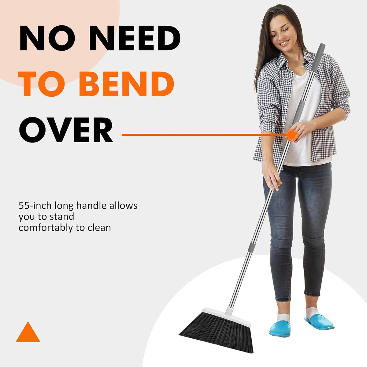 Heavy Duty Broom, 55 Inch Long Handle Outdoor Large Angle Brooms, Commercial Broom for Sweeping