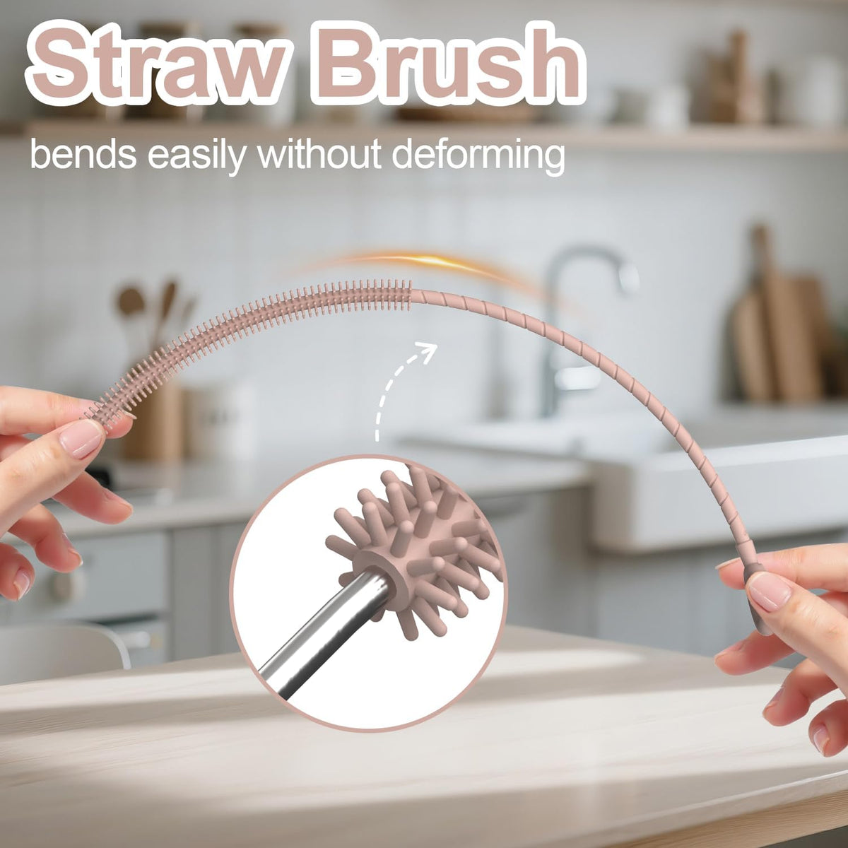 YOTIME Silicone Straw Cleaner Brush, 2 Pcs Reusable Straw Brush(6mm+9mm) for Cleaning Narrow & Wide