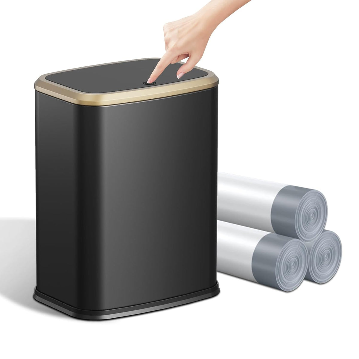 2.1 Gallon Bathroom Trash Can with Lid Press Top, 8 Liter Stainless Steel Garbage Can with Press