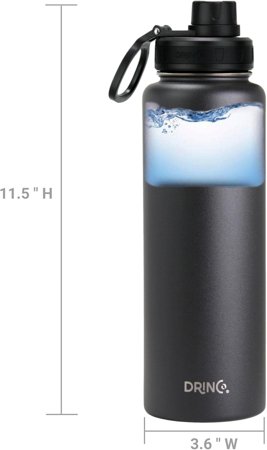 DRINCO Stainless Steel Water Bottle Spout Lid Vacuum Insulated Double Wall Water Bottles Wide Mouth