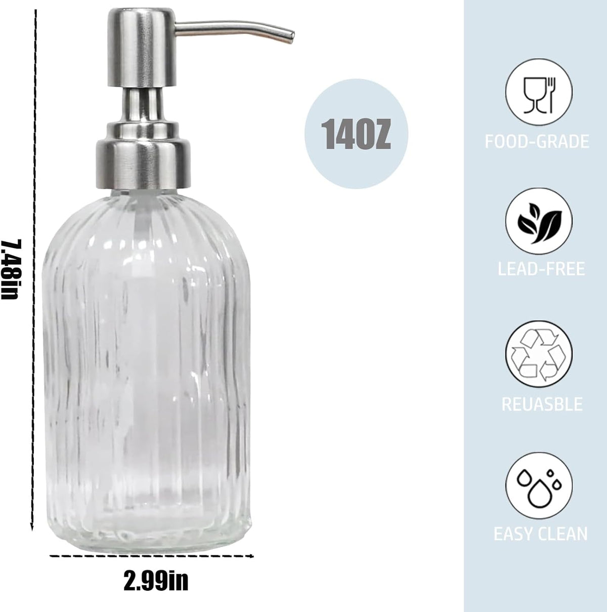 14Oz Clear Soap Dispenser Bathroom, Glass Hand Soap Dispensers with Stainless Steel Pump