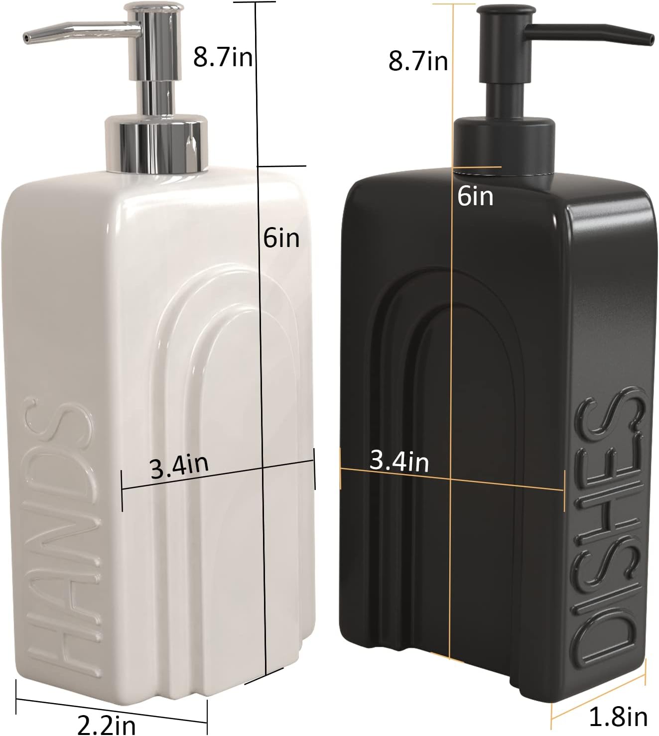 Soap Dispenser Set with Funnel, Non-Slip Silicone Pads, 2 Pack Ceramic Refillable Dish Soap and