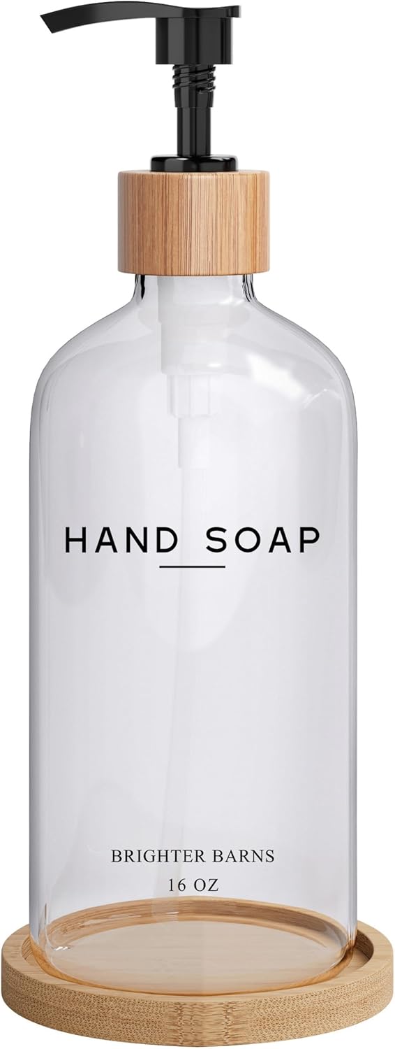 Glass Hand Soap Dispenser Bathroom Set by Brighter Barns - Hand Soap Dispenser for Kitchen Sink &