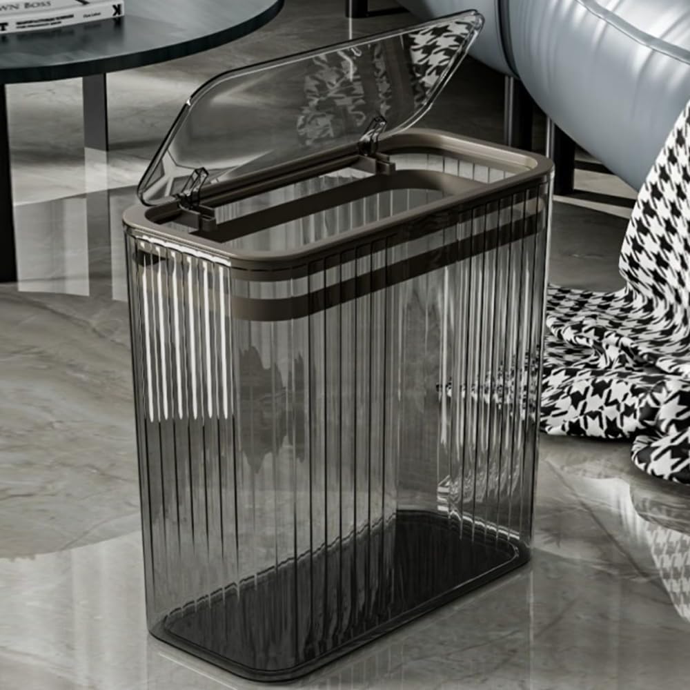 Transparent Trash Can, Bathroom Trash Cans with Lids, 3.5 Gallon Garbage Can for Bedroom, Office