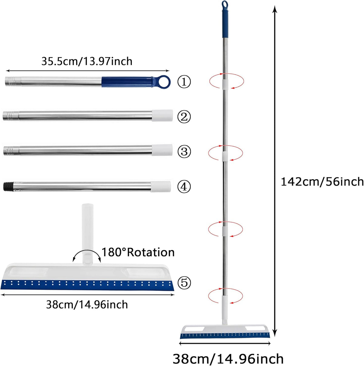 Multifunction Magic Air Broom, Silicone Broom with 56" Long Handle, 4 in 1 Rubber Squeegee Sweeper