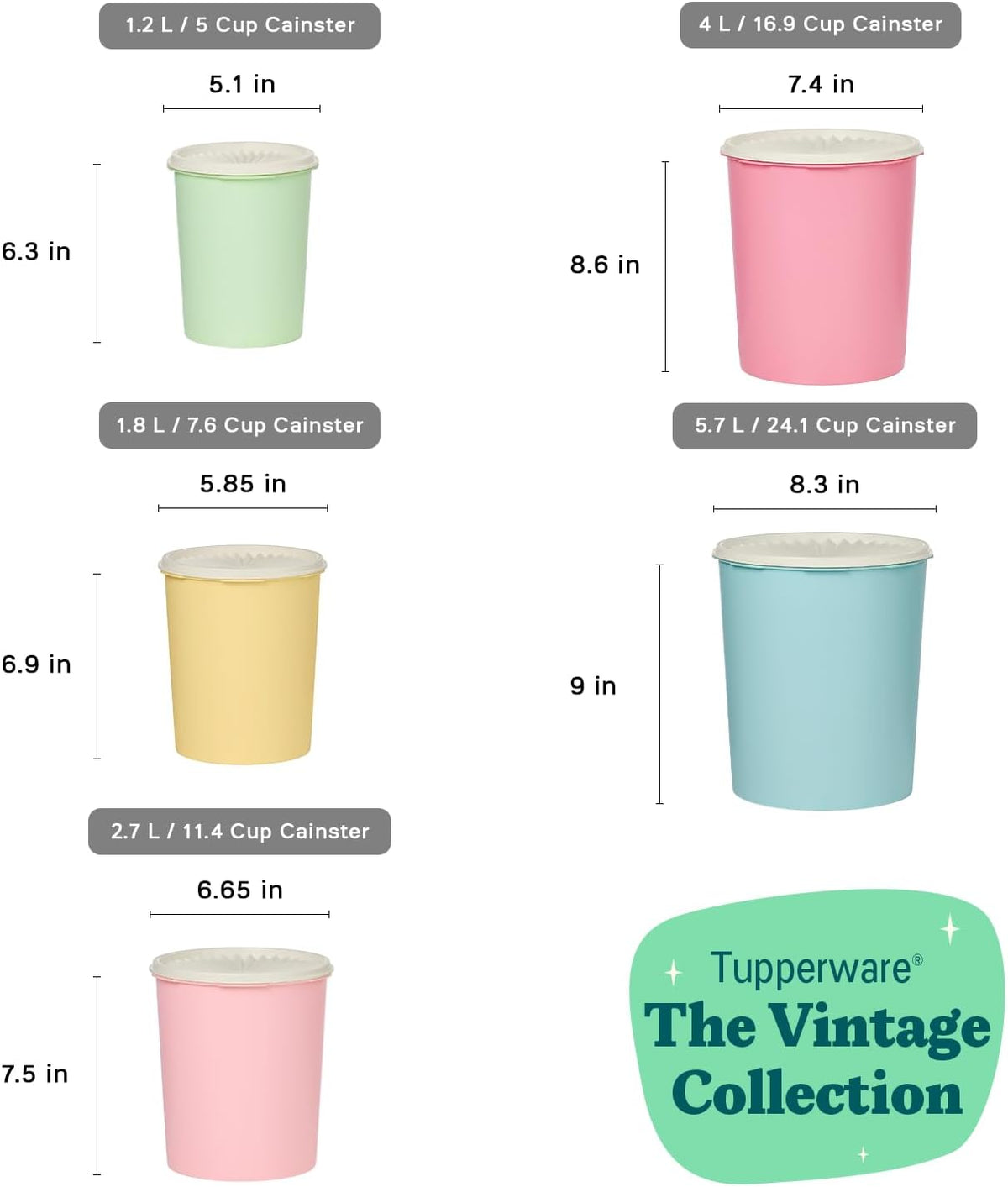 Tupperware Heritage Collection 10 Piece Nested Canister Set in Vintage Colors, Dishwasher Safe and