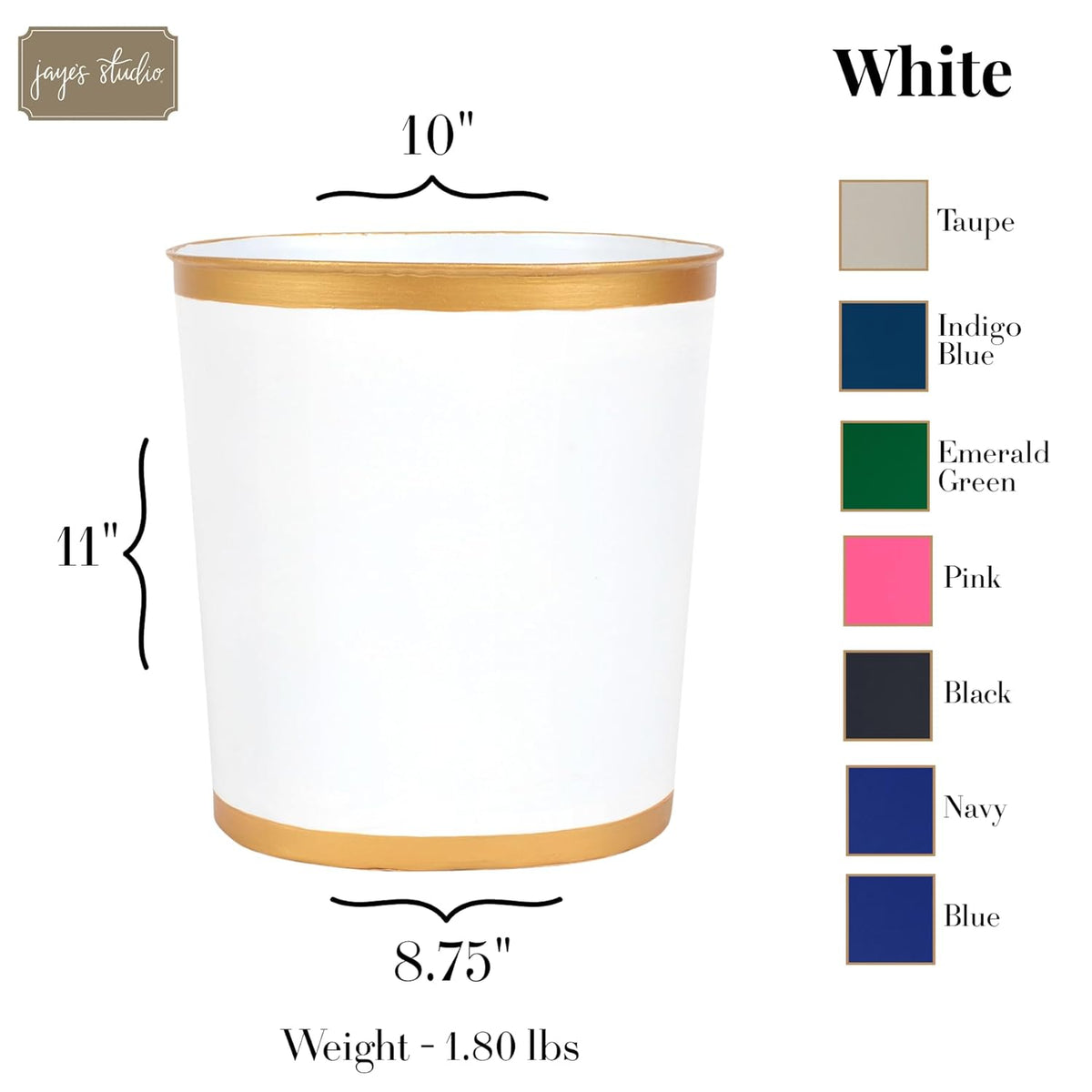 Jaye's Studio Mattie Decorative White and Gold Bathroom Trash Can, Metal Waste Basket Modern
