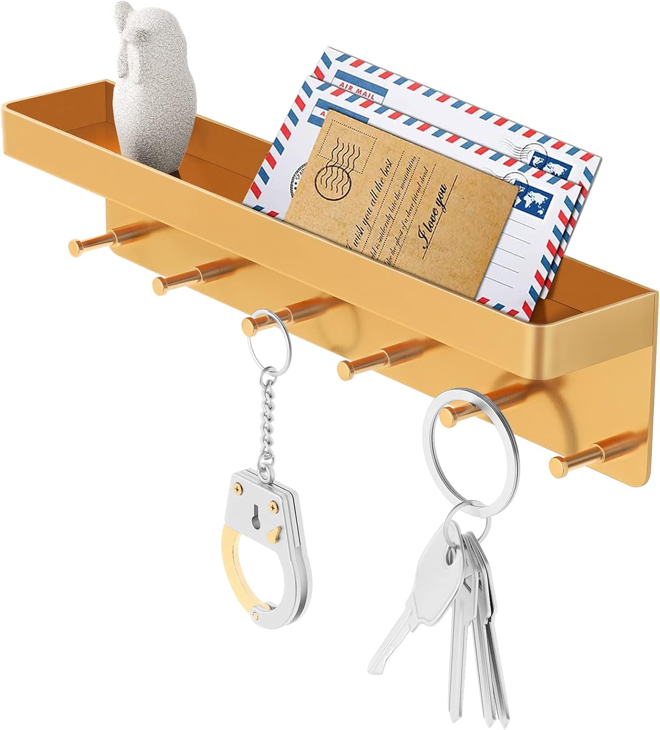 MKO Key Holder for Wall, Mail Organizer and Key Rack with Tray for Hallway, 6 Key Hooks Wall Mount