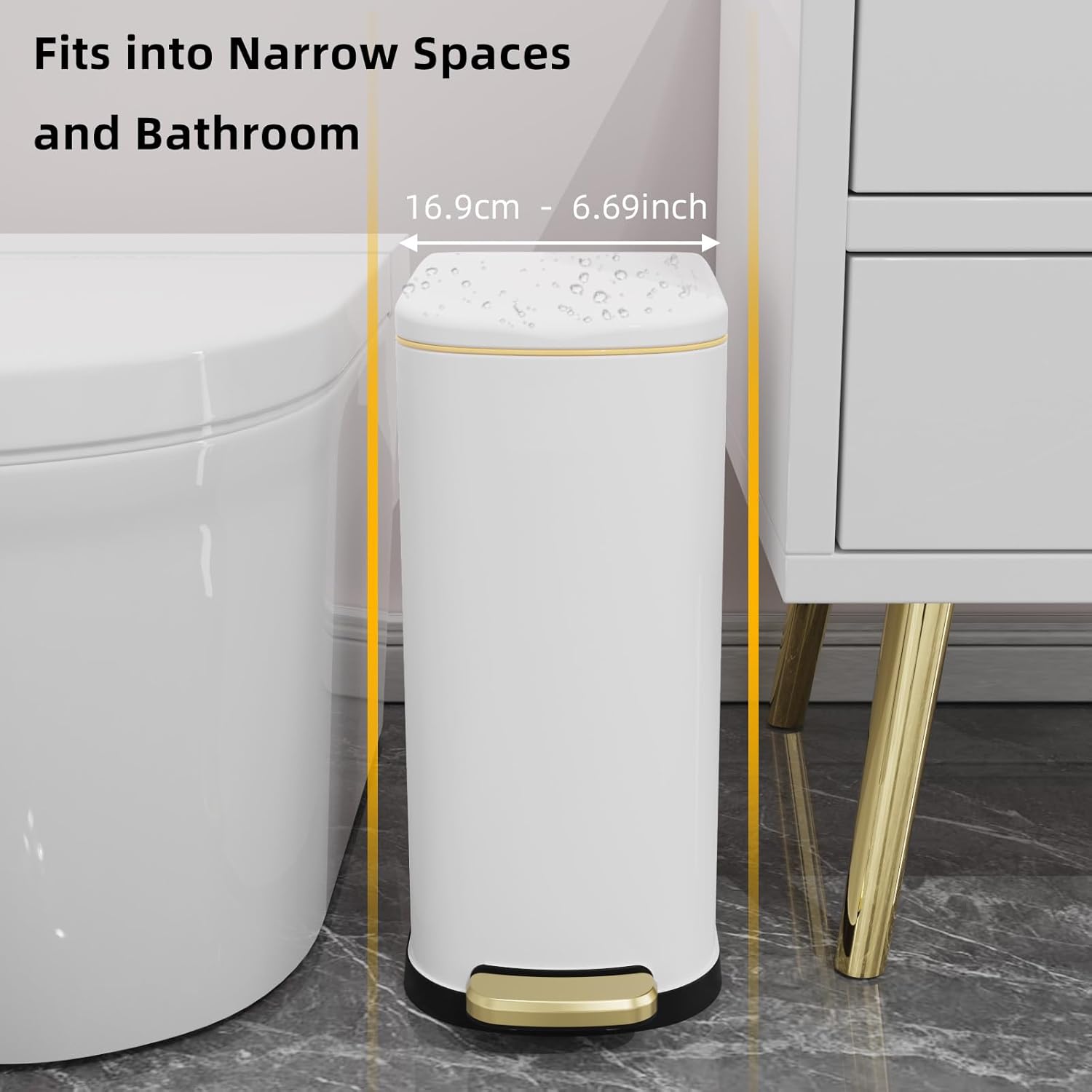 2.6 Gallon Slim Bathroom Trash Can with Soft Close Lid, 10L Stainless Steel Garbage Can with