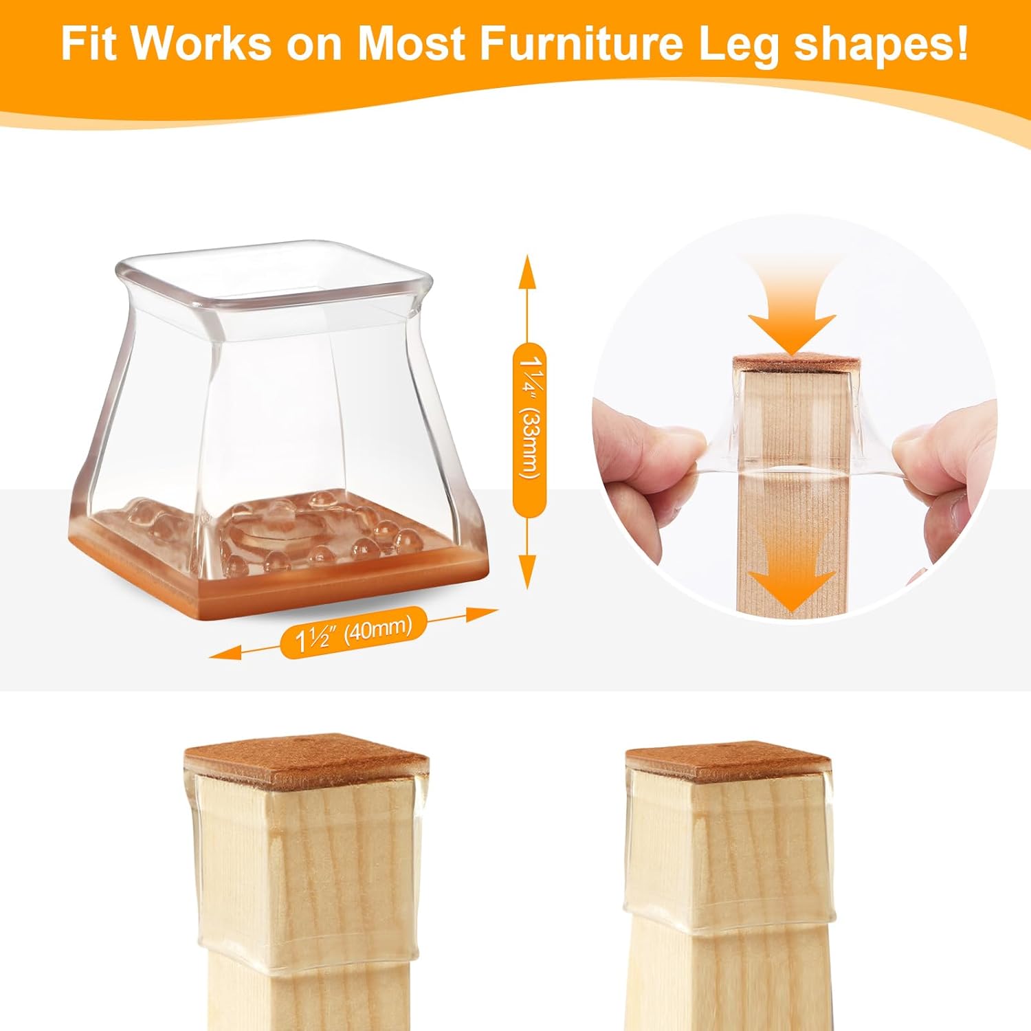 CHUNZEXI 48 Pack Square Chair Leg Floor Protectors for Hardwood Floors, Silicone Felt Covers Pads