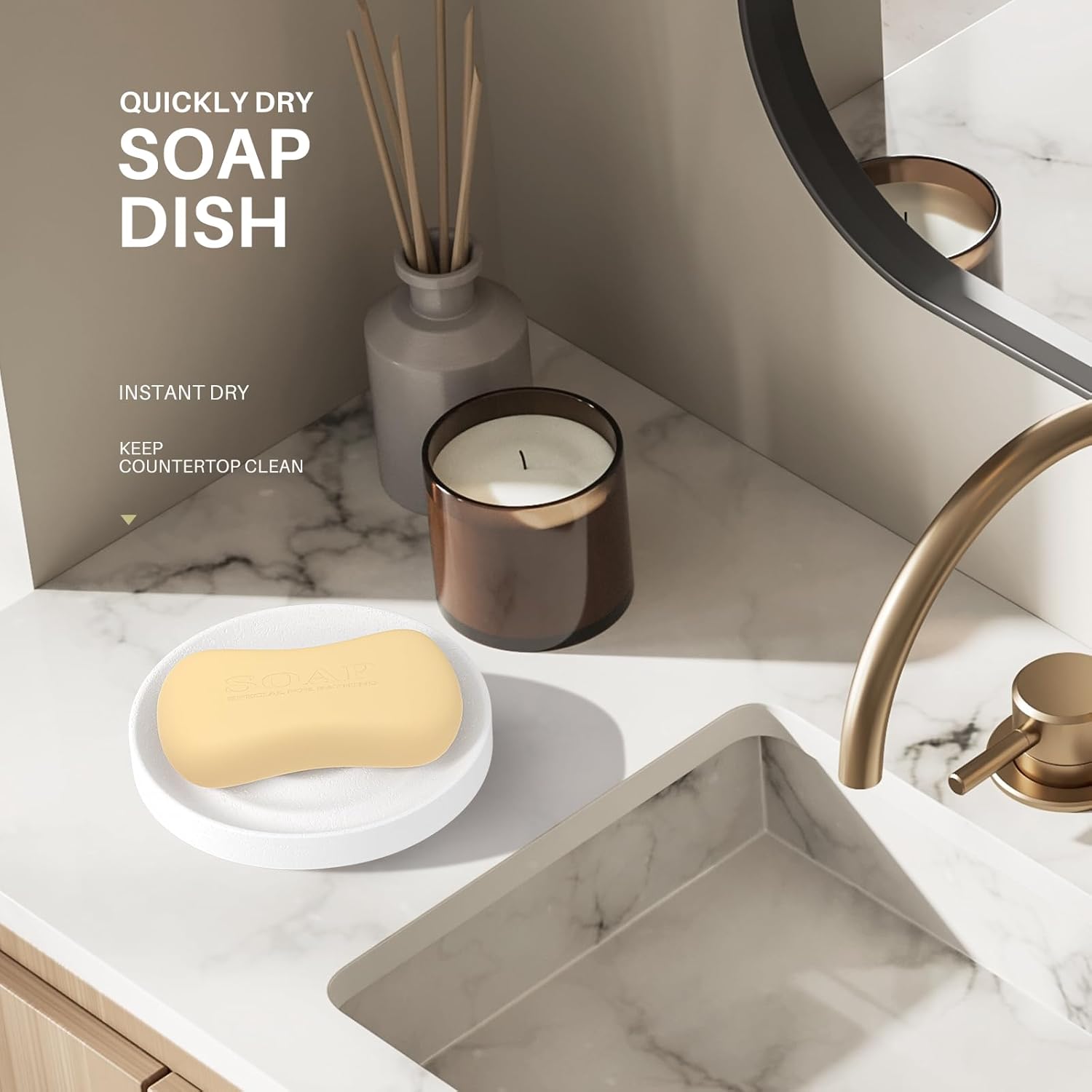 Diatomite Soap Dish Holder, Stone Bath Dish, Quick Dry Stone Bar Holder, Fast Drying Soap Saver
