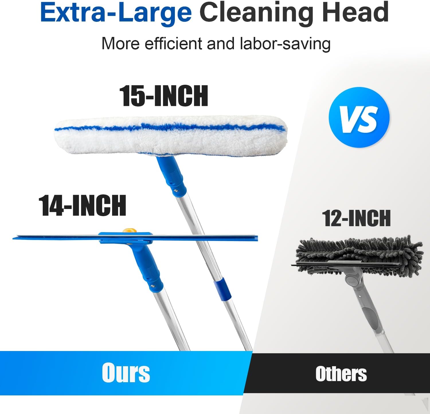 Squeegee for Window Cleaning, 14" Extra-Large Squeegee & Microfiber Scrubber Combi with 60"
