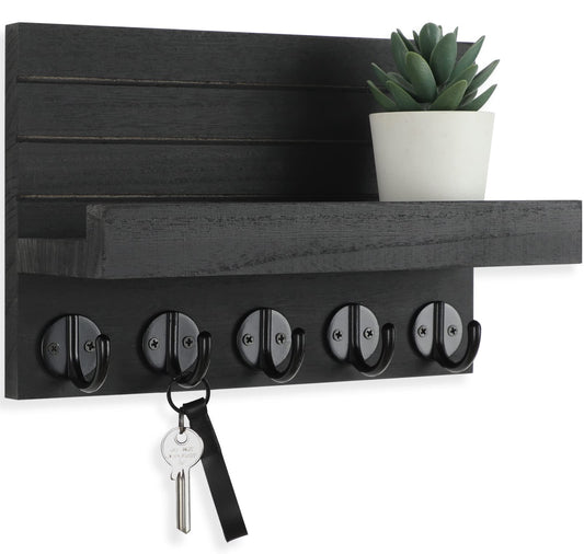 Lwenki Key Holder for Wall, Decorative Key and Mail Holder with Shelf Has Large Hooks for Bags