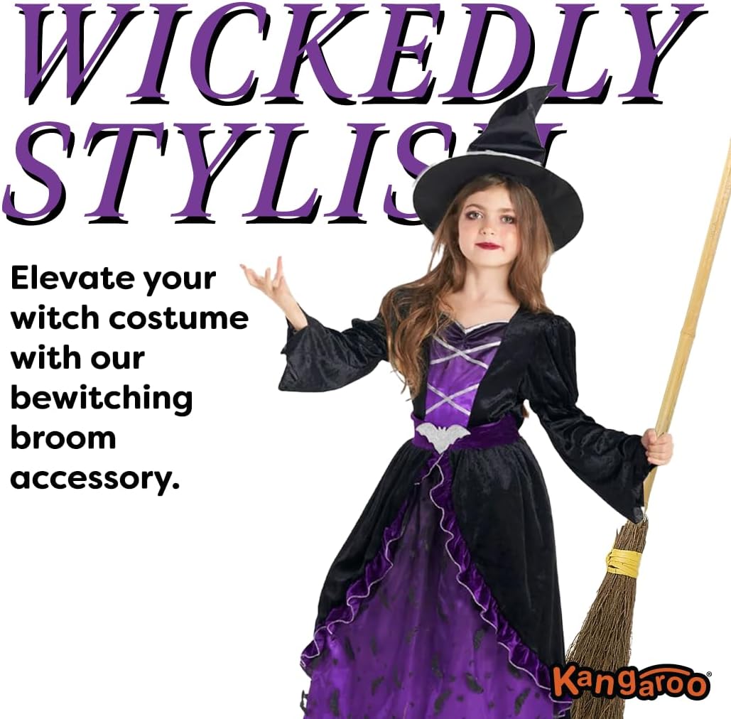 Kangaroo 36" Bamboo Witch Broom Prop - Wizard Staff Witch Broomstick Magic Broom for Kids, Teens &
