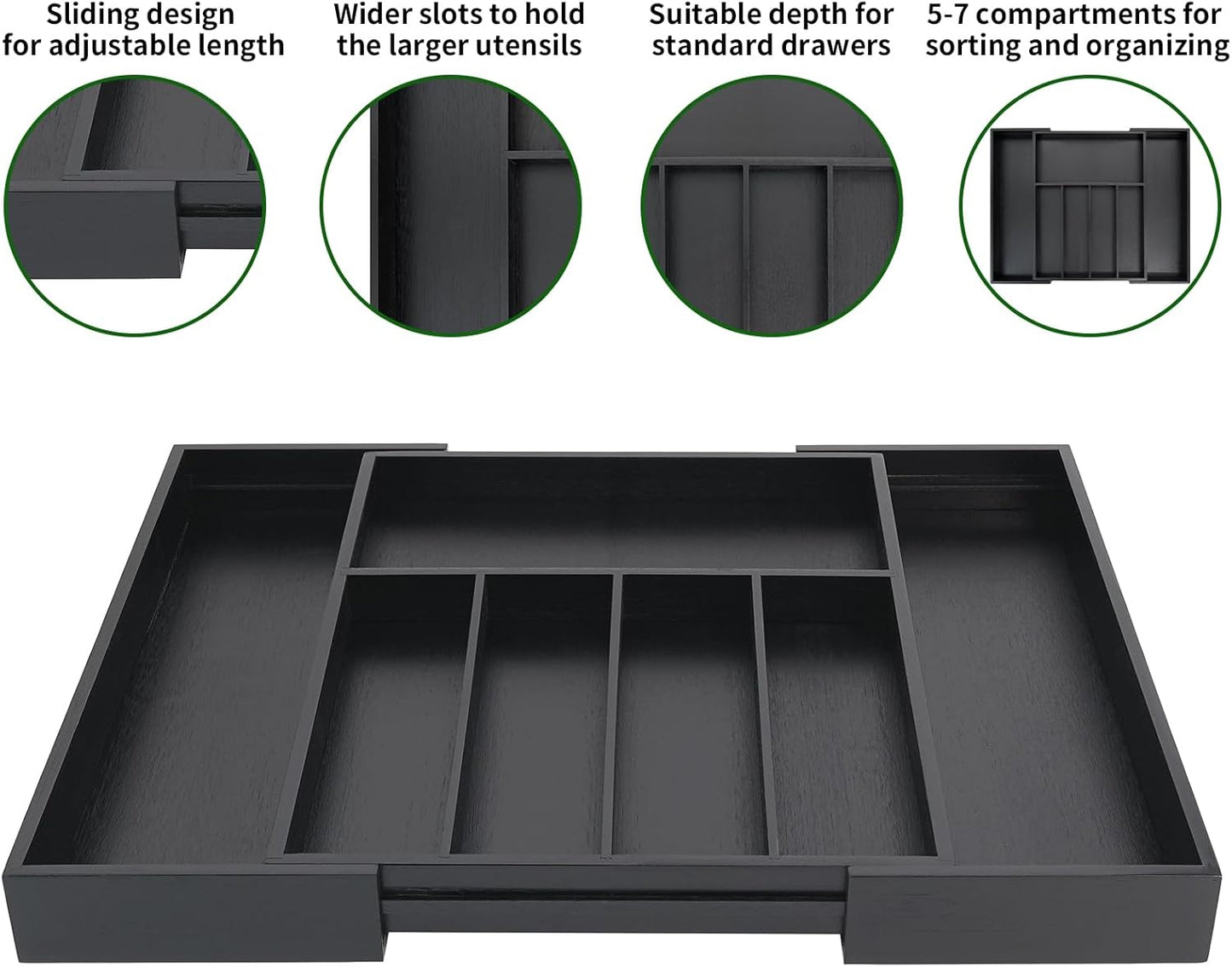 VaeFae Premium Bamboo Drawer Organizer, Expandable Silverware Drawer Organizer, Cutlery Tray with