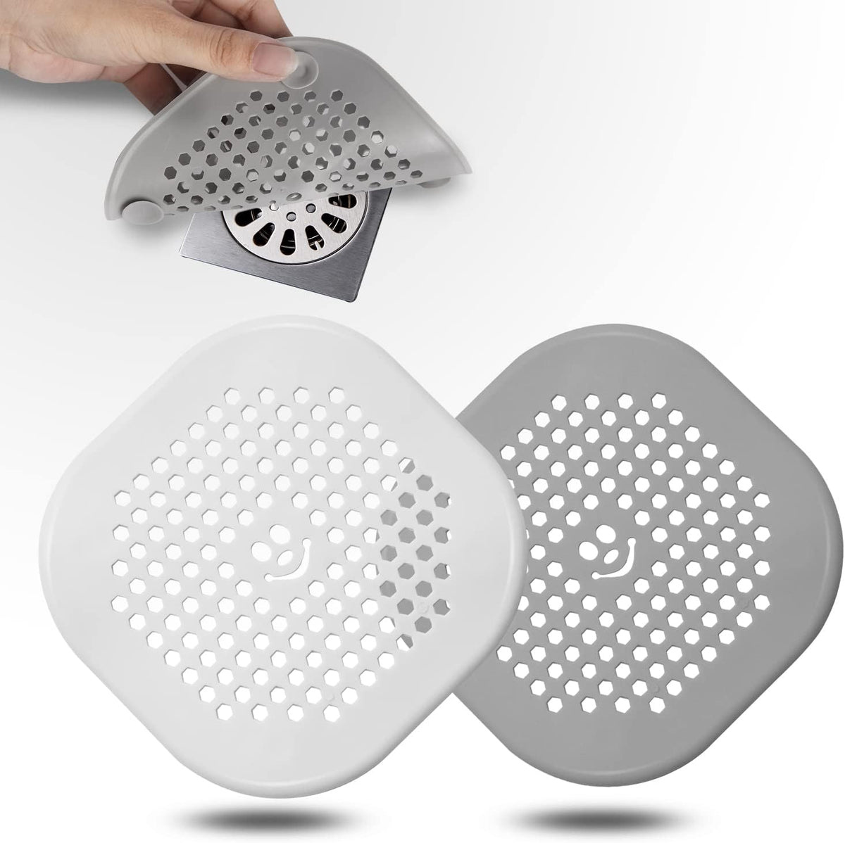 2 Pack Drain Hair Catcher Silicone Drain Protector Hair Stopper with Suction Cup for Shower Kitchen