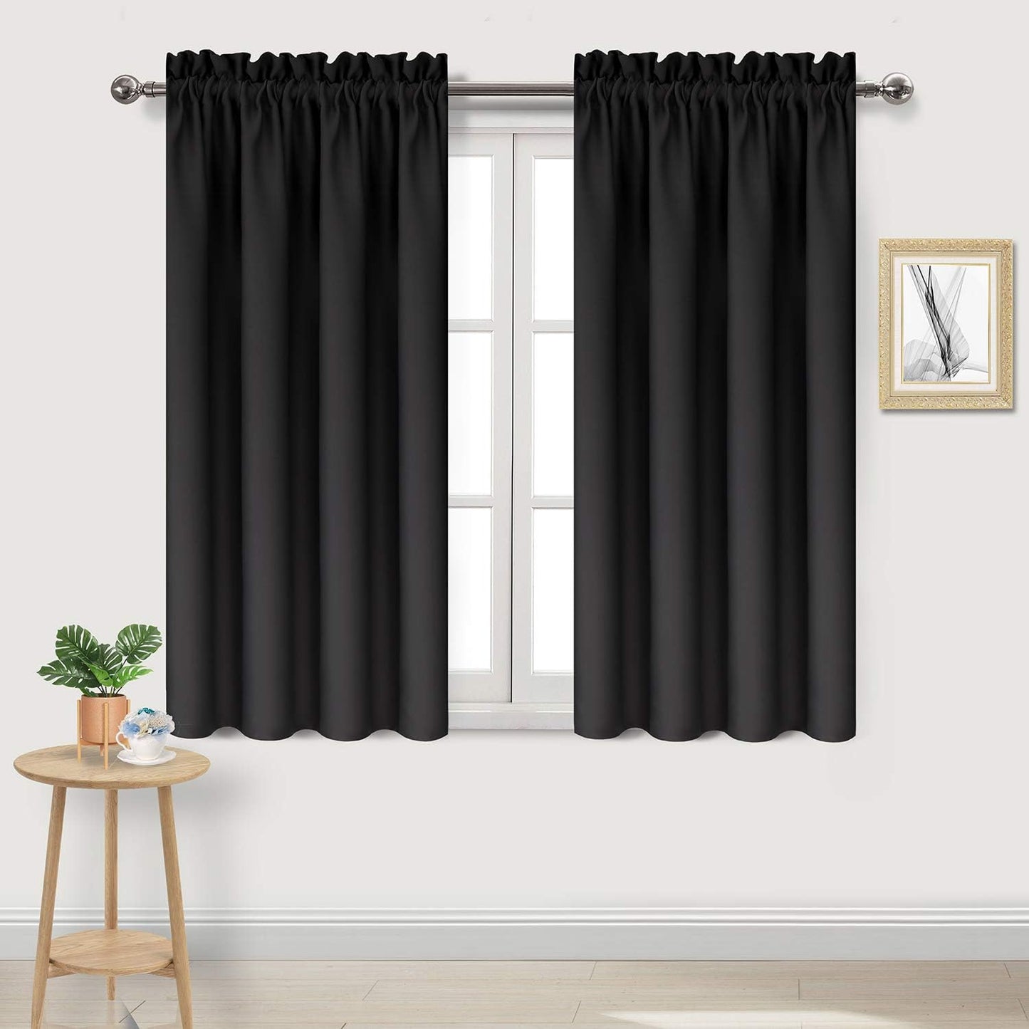 DWCN Black Blackout Curtains for Bedroom –Rod Pocket Thermal Insulated Room Darkening Drapes for
