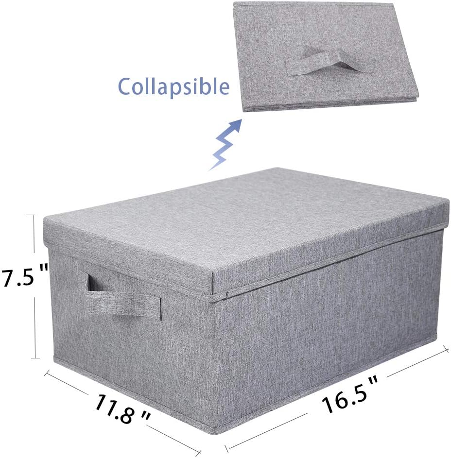 HOONEX Linen Foldable Storage Bins with Lids, 2 Pack, Storage Boxes with Carrying Handles and