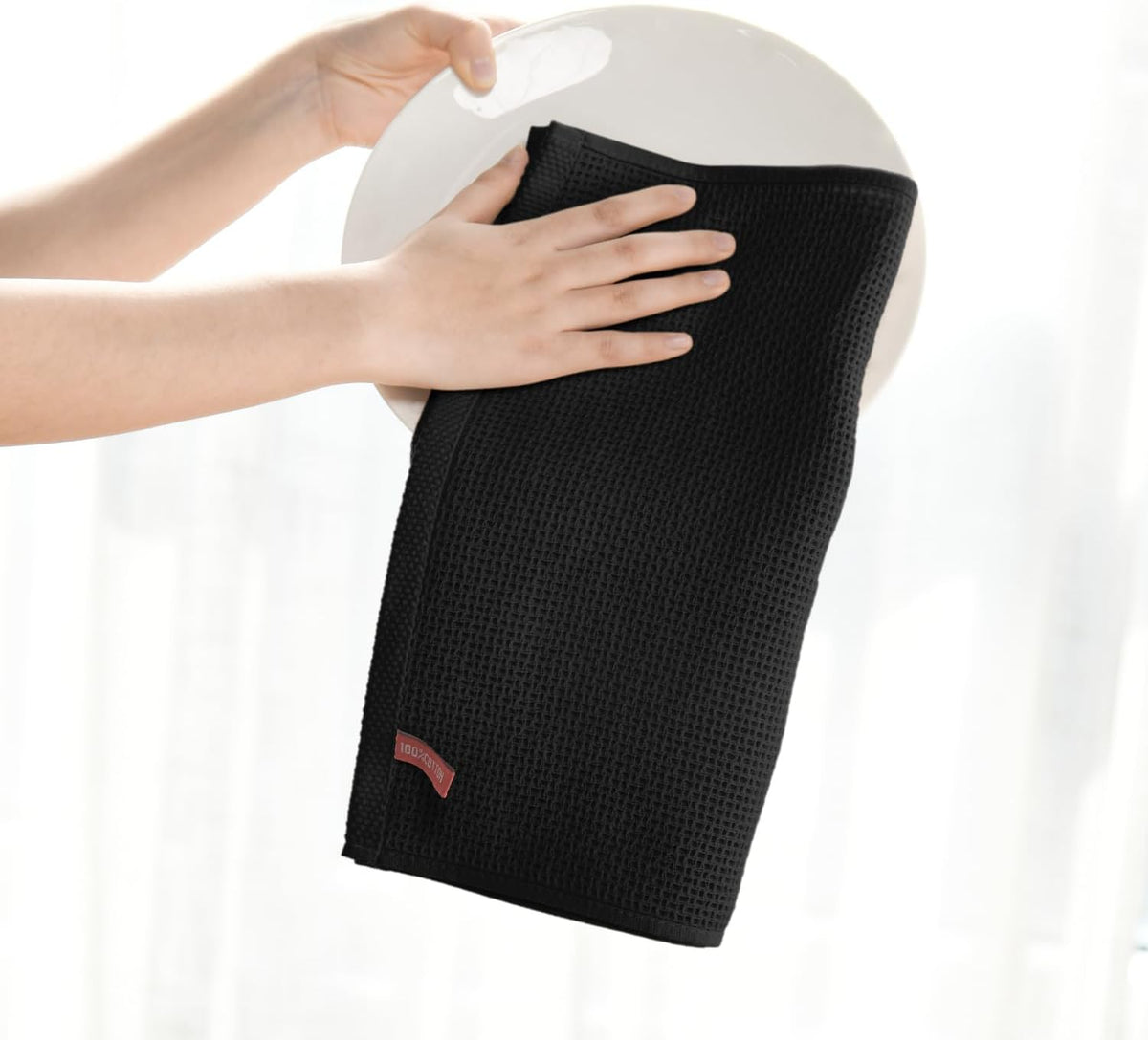 Artoid Mode 100% Cotton Black Waffle Weave Kitchen Dish Cloths, 12x12 Inch Ultra Soft Absorbent