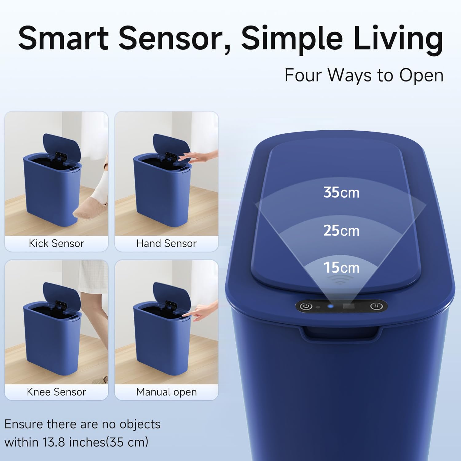 Automatic Motion Sensor Bathroom Trash Can with Lid, 2.6 Gallon Touchless Trash Bin, Smart Garbage