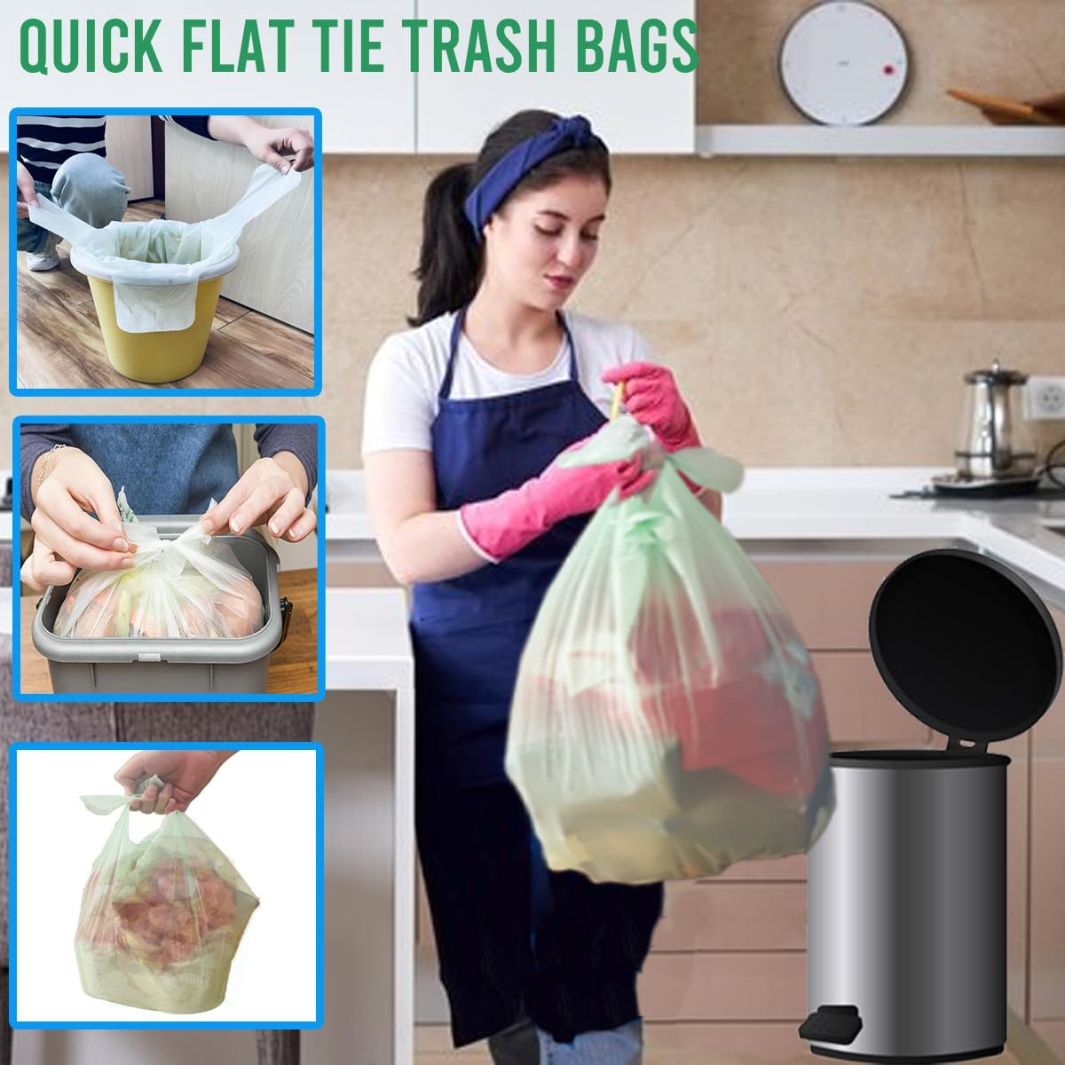 4-6 Gallon Flap Tie Compostable Trash Bags, 304 Count, Compost Bags Kitchen Trash Bags, Sturdy