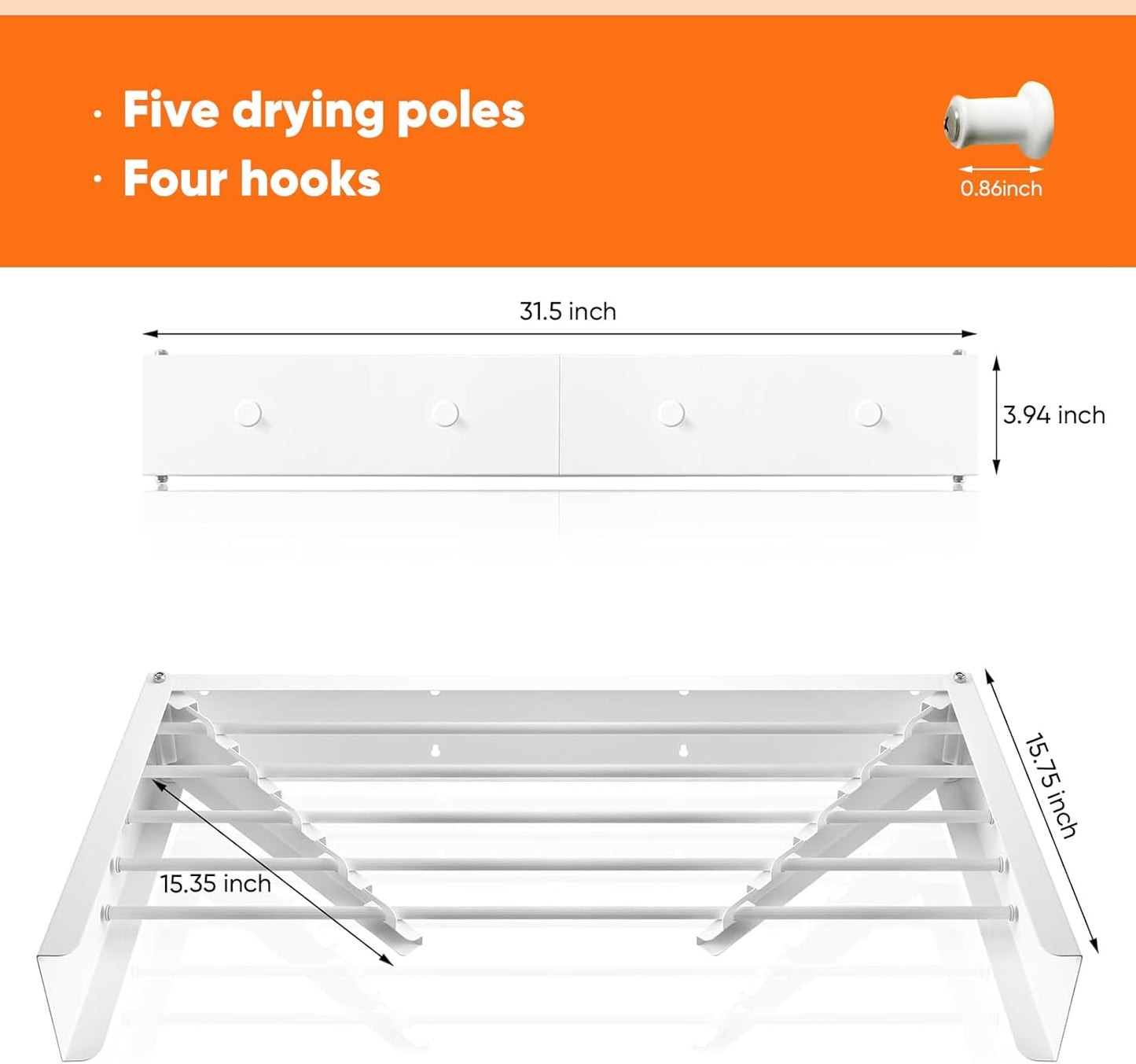Clothes Drying Rack 31.5 inches Foldable Wall Mount Laundry Rack Folding Indoor Drying Rack
