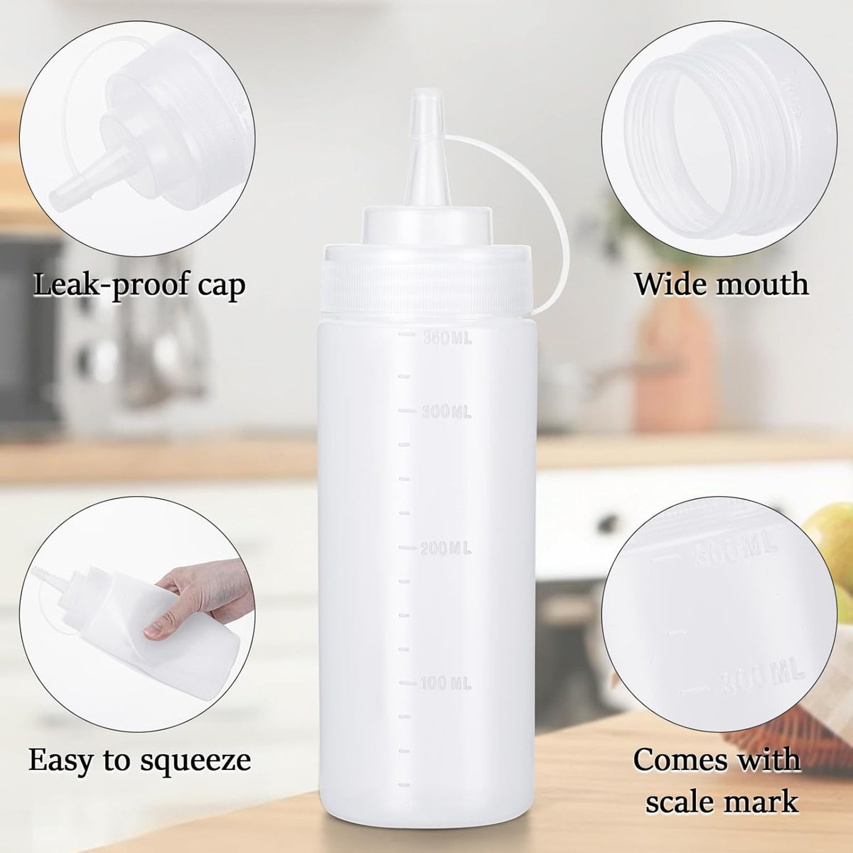 Condiment Squeeze Bottles Ketchup Dispenser, 6 Pack 12oz Squeeze Bottles for Liquids, Plastic Sauce