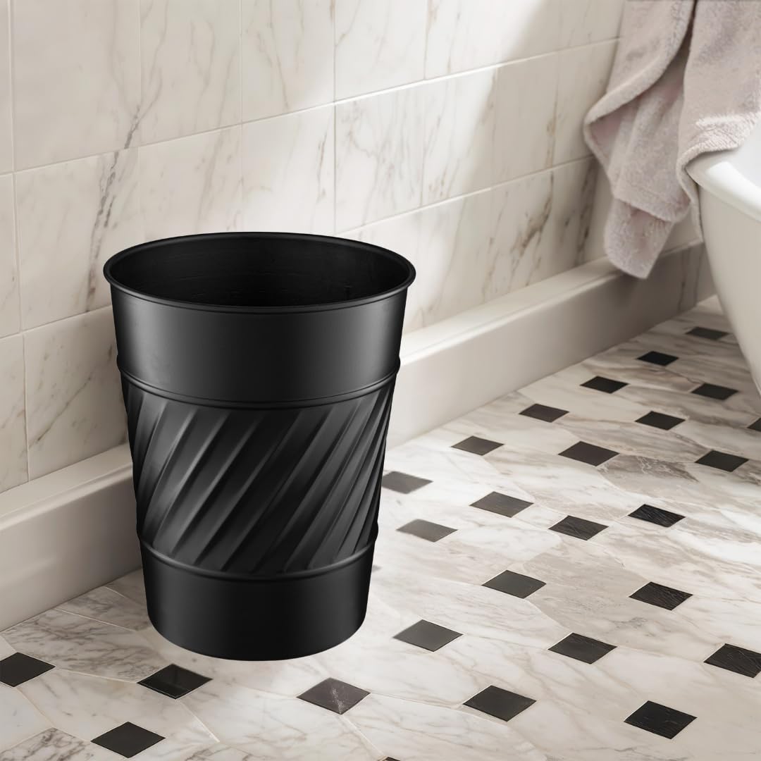 Monarch Abode Black Handcrafted Wave Embossed Metal Wastebasket for Home Office Bedroom, Decorative