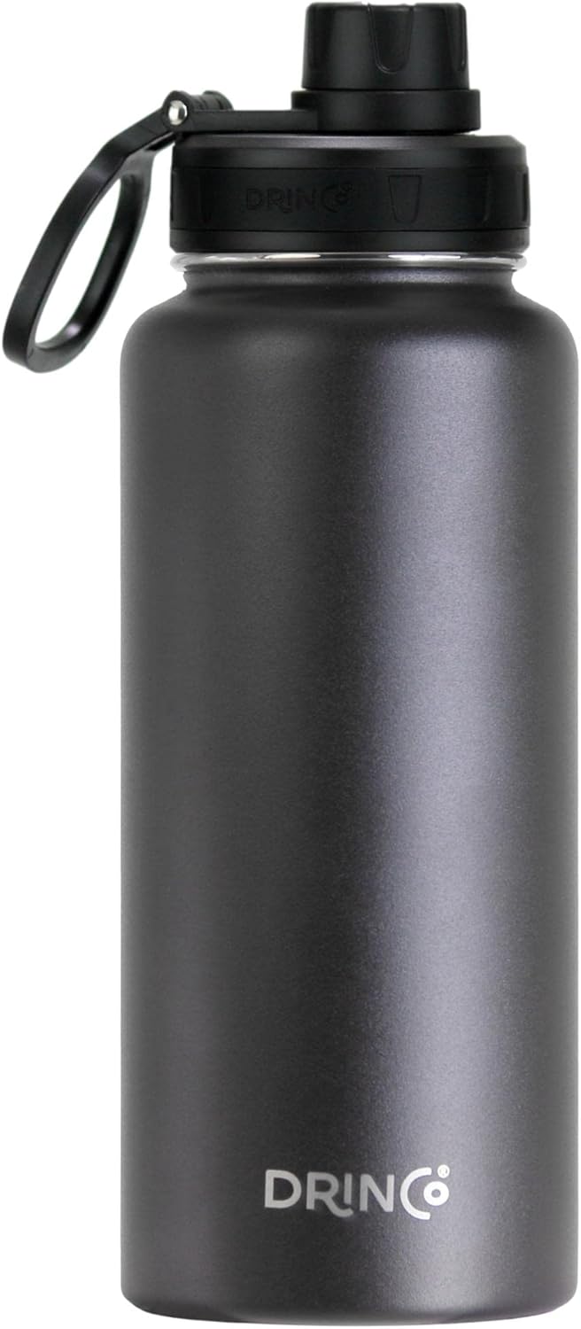 DRINCO Stainless Steel Water Bottle Spout Lid Vacuum Insulated Double Wall Water Bottle Wide Mouth