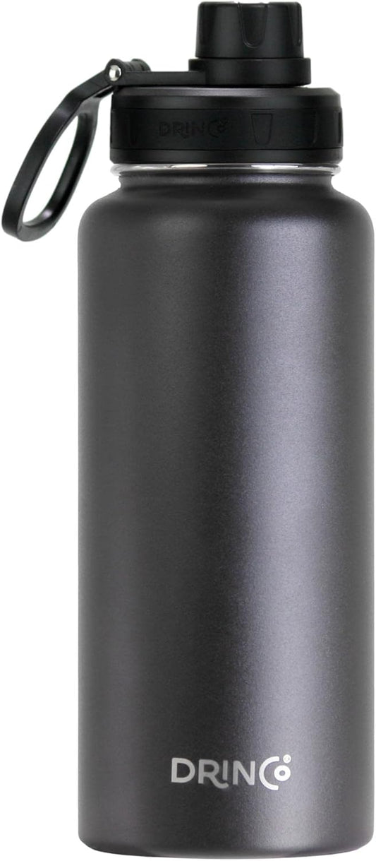 DRINCO Stainless Steel Water Bottle Spout Lid Vacuum Insulated Double Wall Water Bottle Wide Mouth