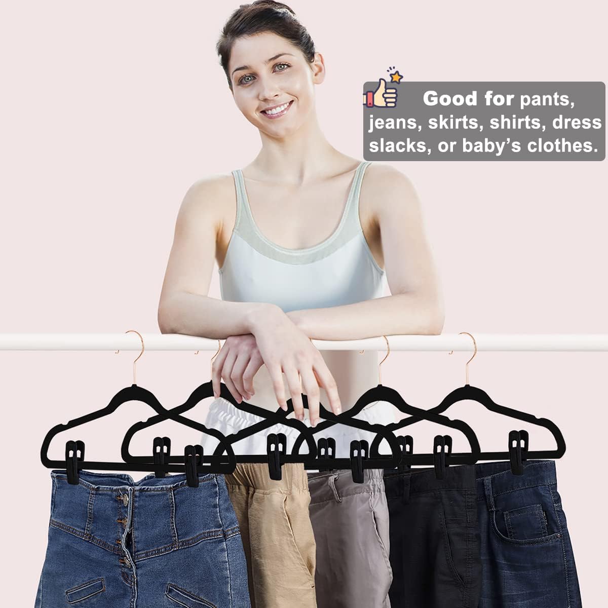 Black Velvet Hangers Clips (80-Pack), Non-Slip Strong Velvet Hangers Clips for Velvet Skirt