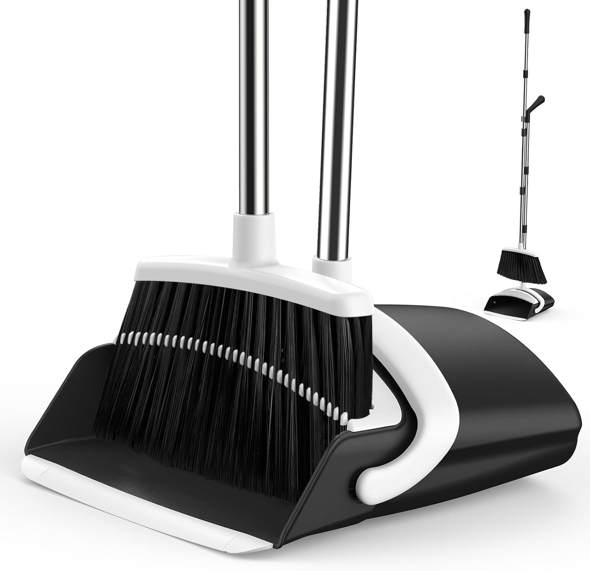 Broom and Dustpan Set for Home, 51-in Long Adjustable Handle Angle Broom and Dustpan Combo Set with