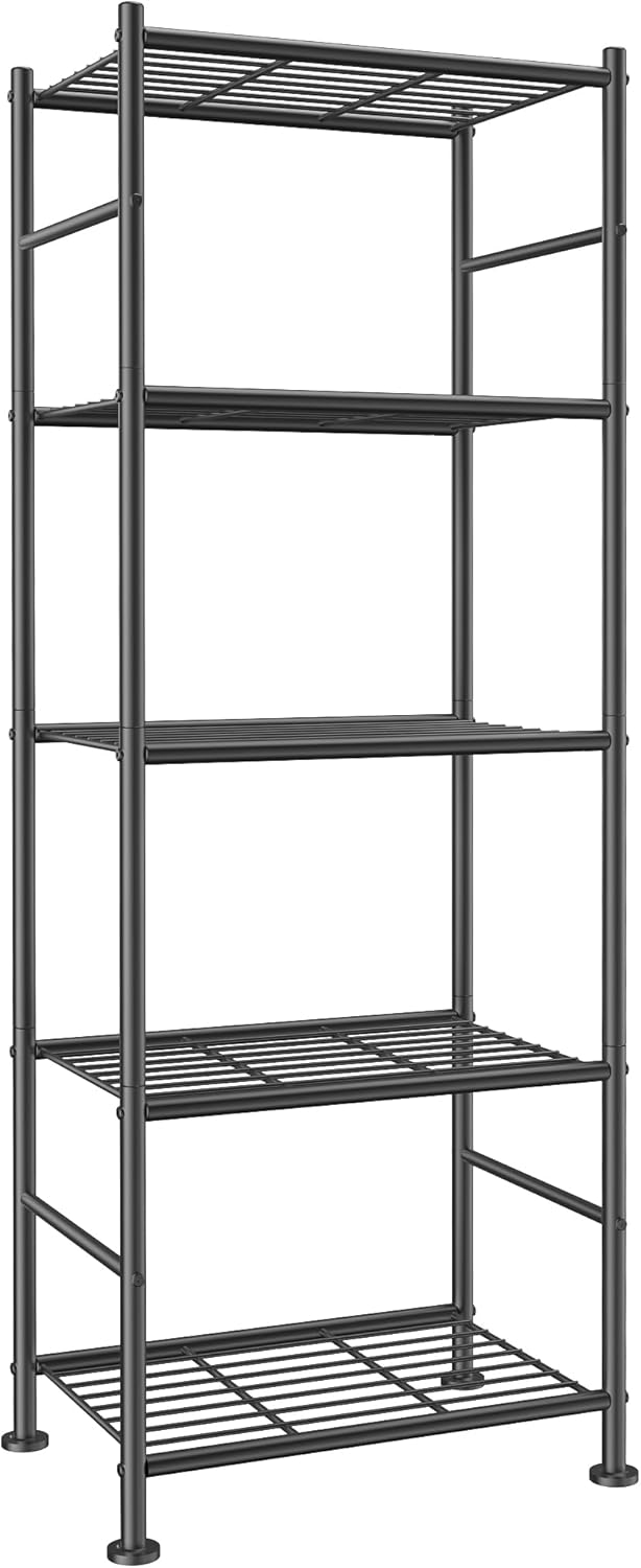 Storage Shelves - 5 Tier Shelf Organizer, Sturdy Metal Garage Shelving with Adjustable Leveling