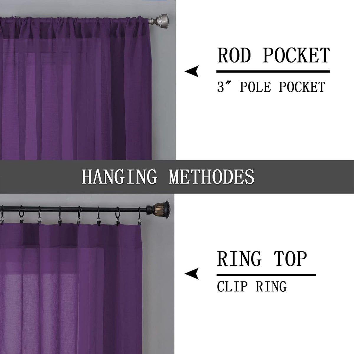 Tollpiz Sheer Curtain Linen Textured Living Room Curtains Sheer Light Filtering Rod Pocket Voile