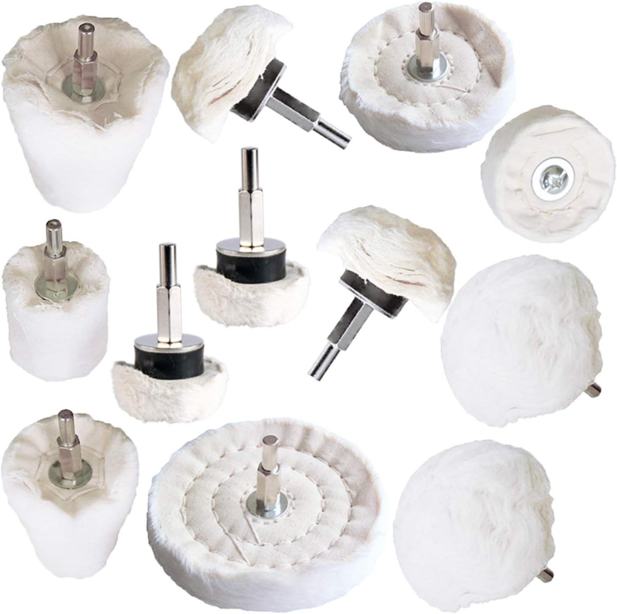 Polishing Pad Buffing Wheel Kit White Flannelette 12 Pack, for Drill for Metal Aluminum Stainless