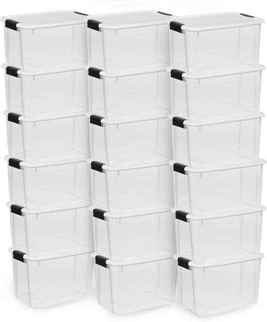 Sterilite 18-Pack Ultra Latching Box, Storage Bins with Lids, Clear Plastic, 30 Quart - Heavy-Duty