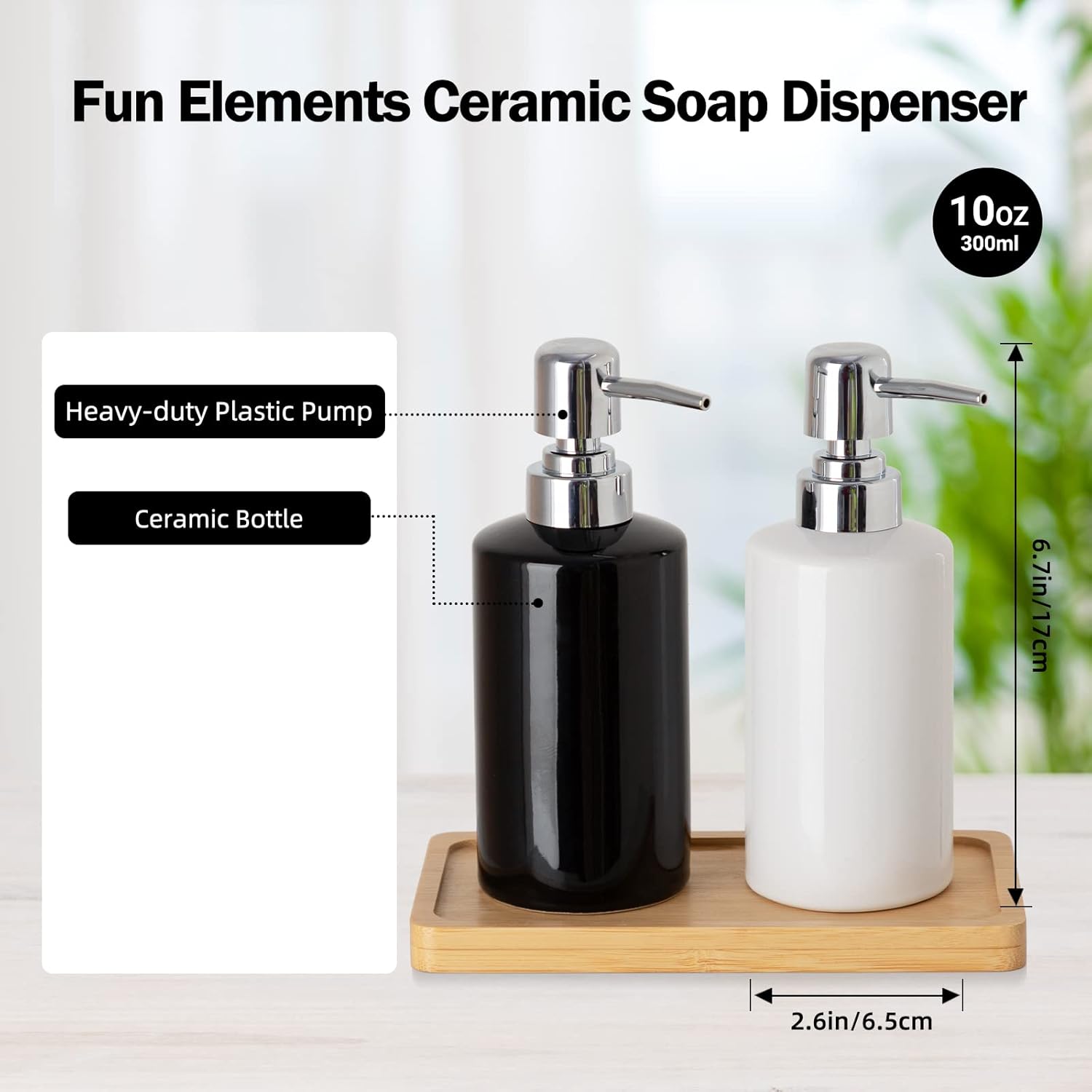 FE Soap Dispenser, 300ml/10oz Ceramic Liquid Soap Pump Dispenser, Refillable Dish Soap Dispenser