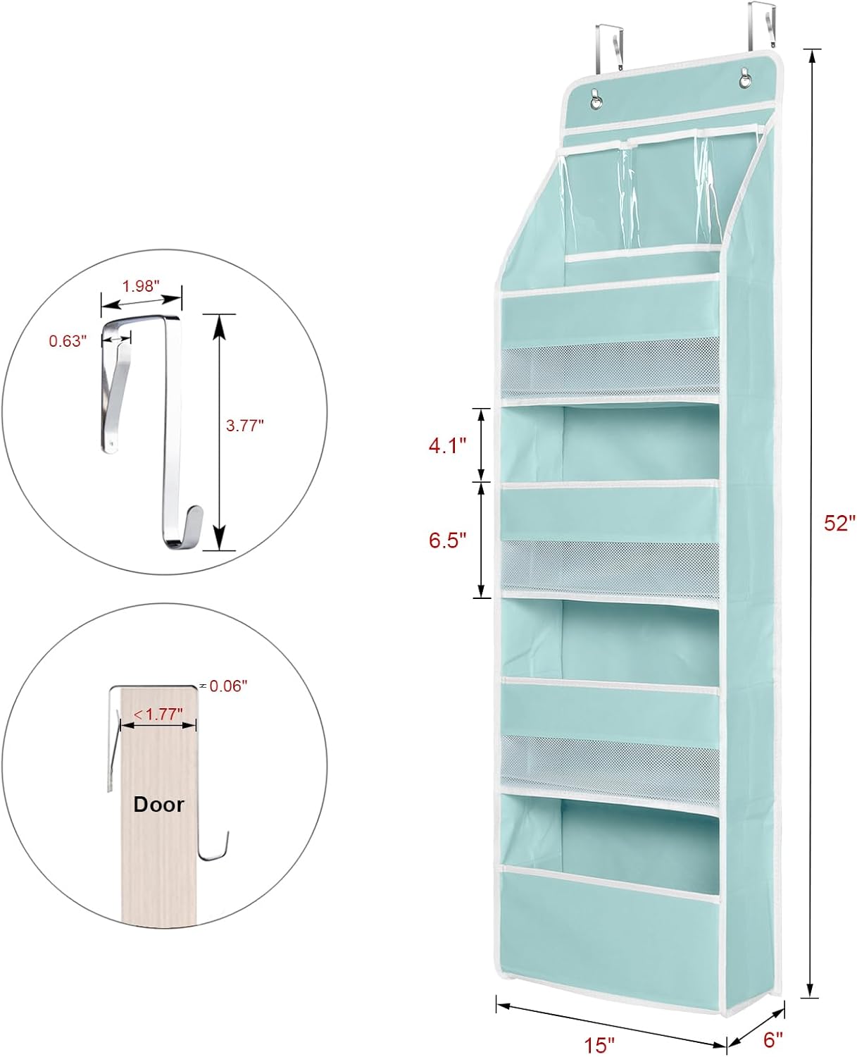 Univivi 5-Shelf Fabric Door Storage Over Door Hanging Organizer with 4 Large Pockets and 3 Small