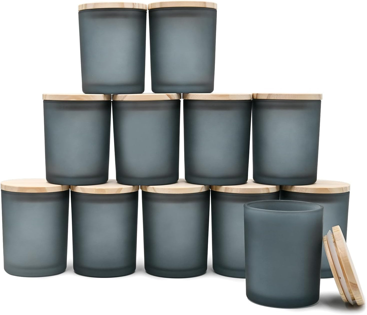 Thick Candle Jars for Making Candles 12 Pcs, 7 OZ Empty Jars with Wood Lids for Candle Making