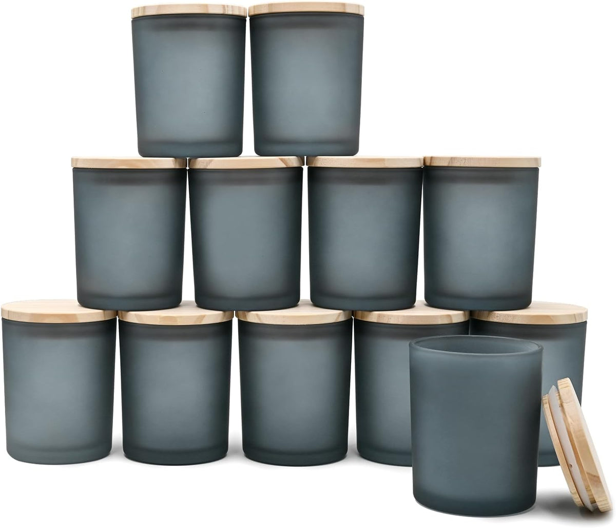 Thick Candle Jars for Making Candles 12 Pcs, 7 OZ Empty Jars with Wood Lids for Candle Making