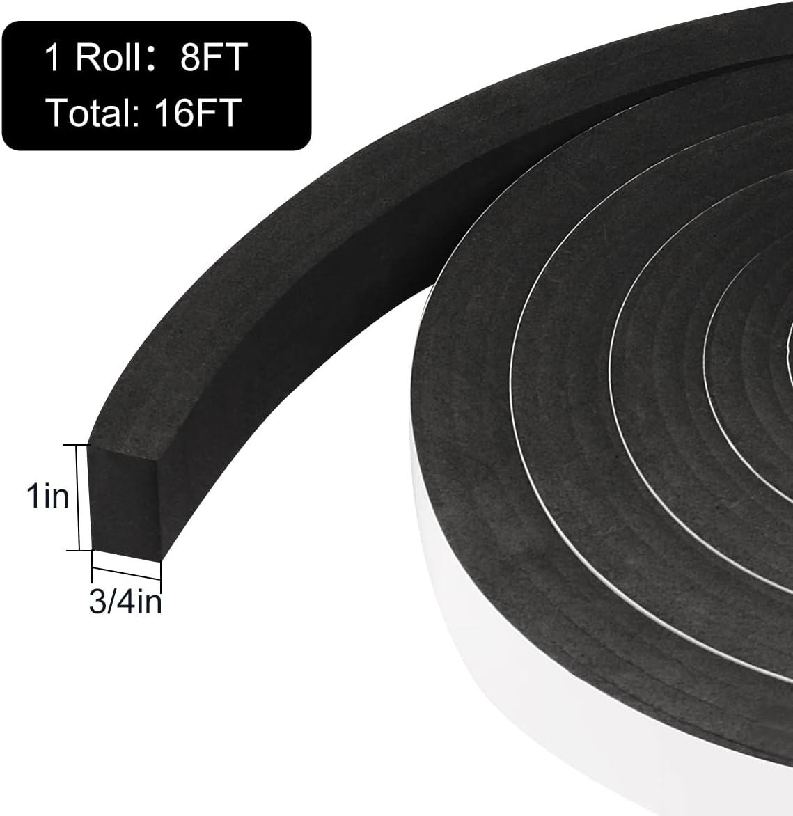2 Rolls Foam Tape Weather Stripping Door Seal, 1'' W x 3/4'' T High Density Seal Strip, Adhesive