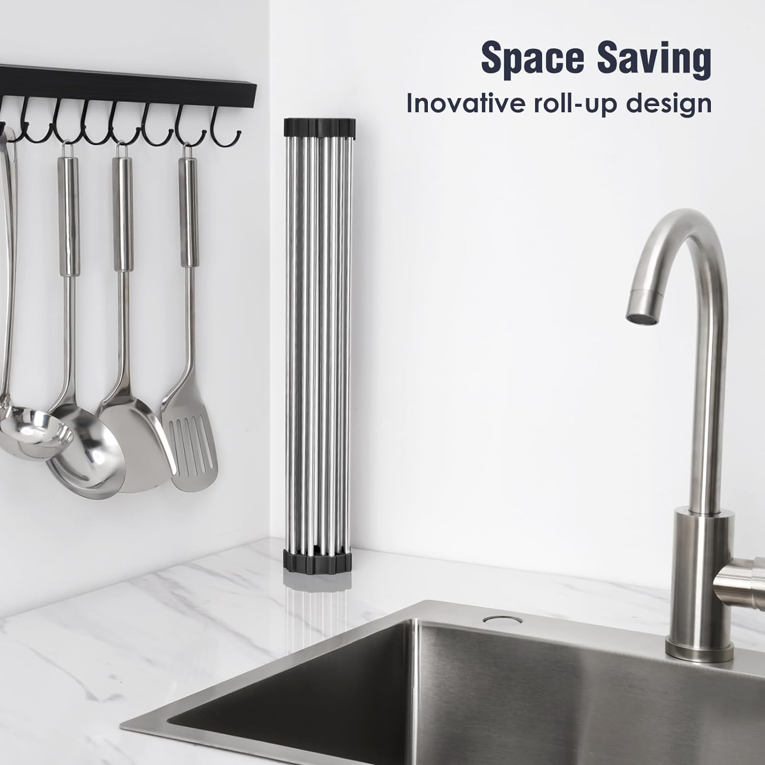 Tomorotec 17.7" x 15.5" Roll Up Dish Drying Rack Over Sink Drying Rack Sink Cover Kitchen Sink
