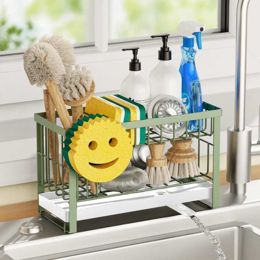 Sponge Holder for Kitchen Sink with Flexible Sink Caddy Smiley Face,2 Tier Kitchen Sponge Holder