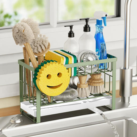Sponge Holder for Kitchen Sink with Flexible Sink Caddy Smiley Face,2 Tier Kitchen Sponge Holder