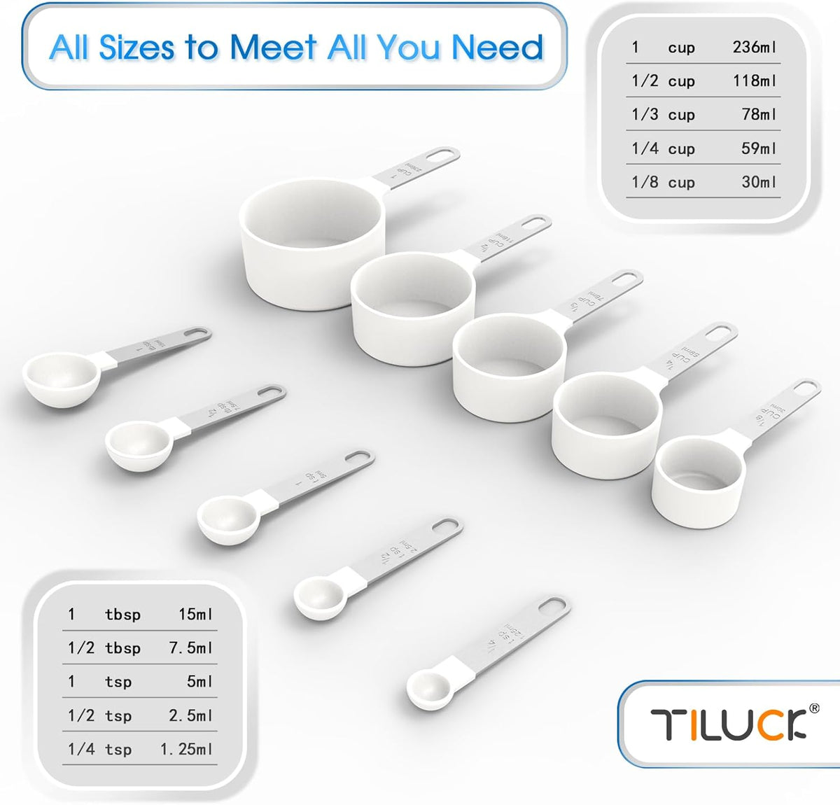 TILUCK Measuring Cups & Spoons Set, Stackable Cups and Spoons, Nesting Measure Cups with Stainless