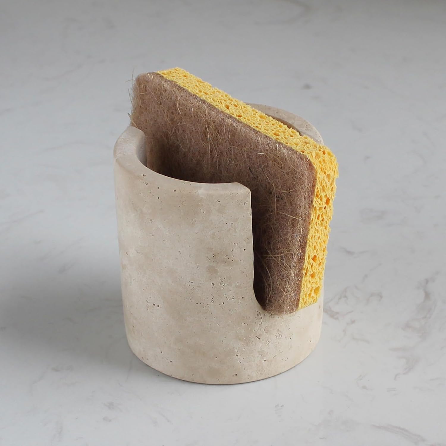 Natural Travertine Sponge Holder for Kitchen Sink, Drying Rack, Compact Sink Caddy Organizer (Beige